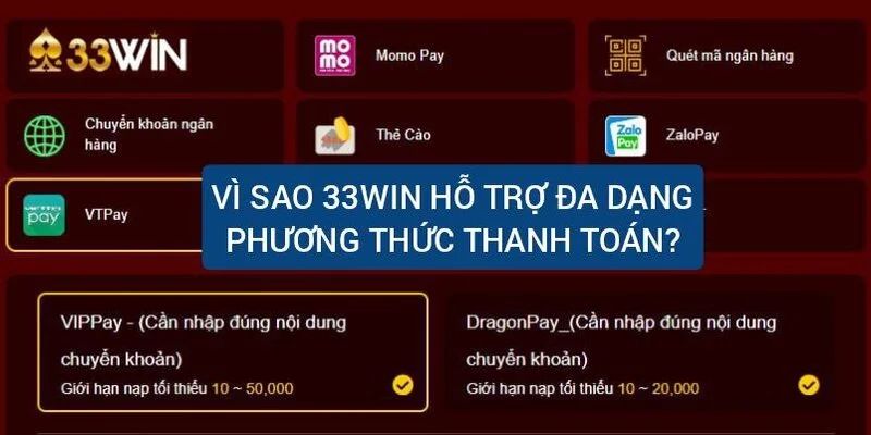 Đa dạng các phương thức thanh toán giúp người chơi giao dịch thuận tiện hơn